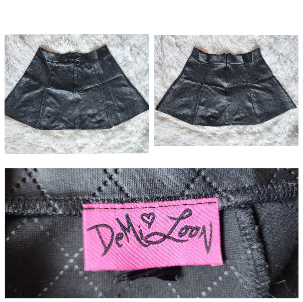 DeMiLoon Black Daddy Pleated Bow Skirt Quilted Pleather - Medium